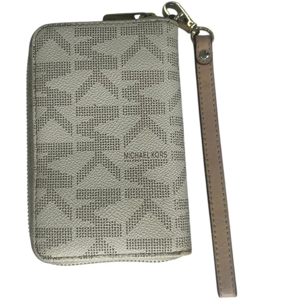 Michael Kors Beige Brown Logo Wristlet Wallet Organizer